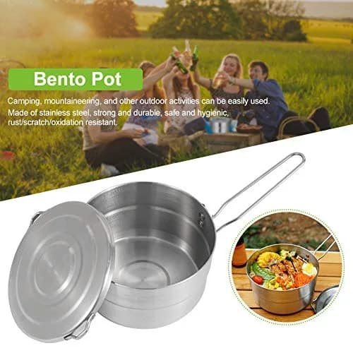 Denpetec 1.5L Stainless Steel Camping Pot with Lid & Folding Handle | Durable Outdoor Cookware (70-120 chars) thumbnail 2