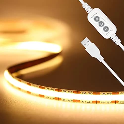 PAUTIX COB LED Strip Lights 2M (6.56ft) Warm White | Dotless Super Bright Dimmable USB Powered for TV Backlight, Under Cabinet, Bedroom, Kitchen Lighting thumbnail 1