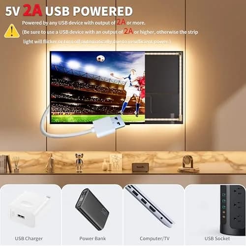 PAUTIX COB LED Strip Lights 2M (6.56ft) Warm White | Dotless Super Bright Dimmable USB Powered for TV Backlight, Under Cabinet, Bedroom, Kitchen Lighting thumbnail 5