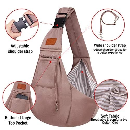 FDJASGY Small Dog Sling Carrier Khaki | Hands-Free Adjustable Pet Travel Bag for Outdoor Travel thumbnail 3