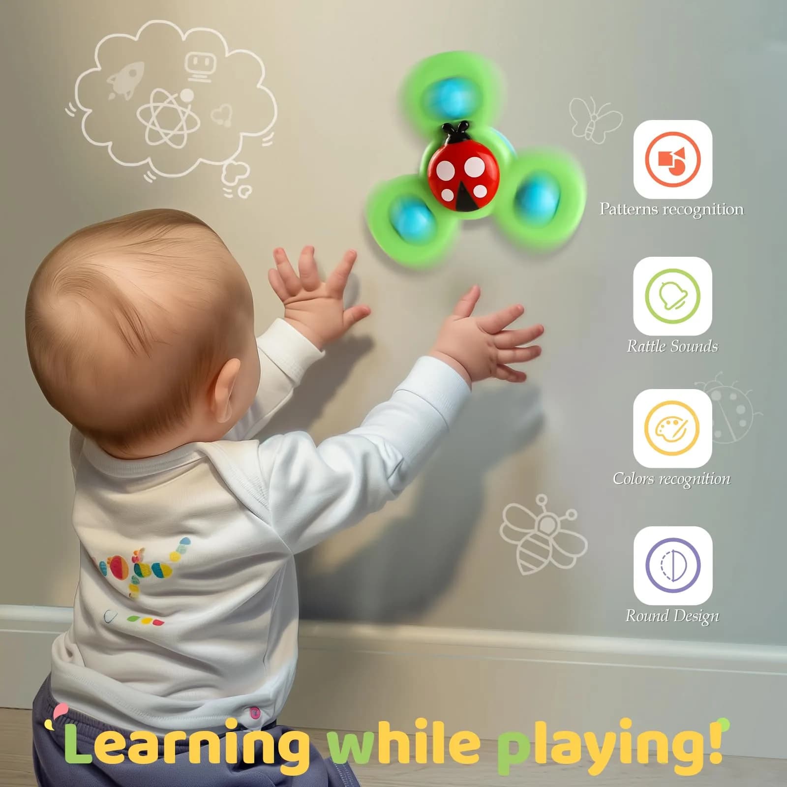 ALASOU Suction Cup Spinner Airplane Travel Toys 3-Pack | Engaging Play for Babies 12+ Months - view 8