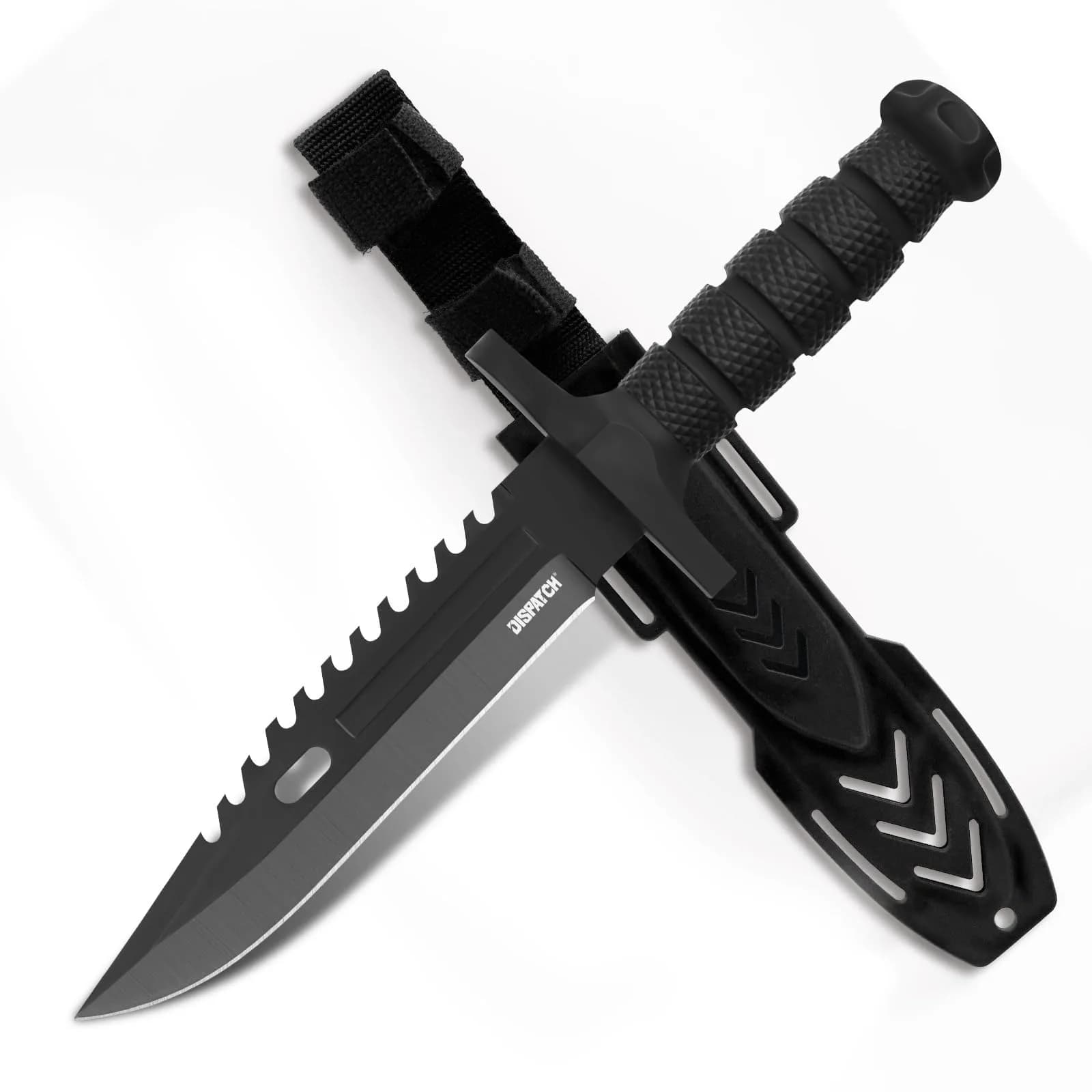 Dispatch Fixed Blade Hunting Knife with Sheath, 12-inch | Tactical Bowie Knife for Bushcraft & Camping — Black knife-7