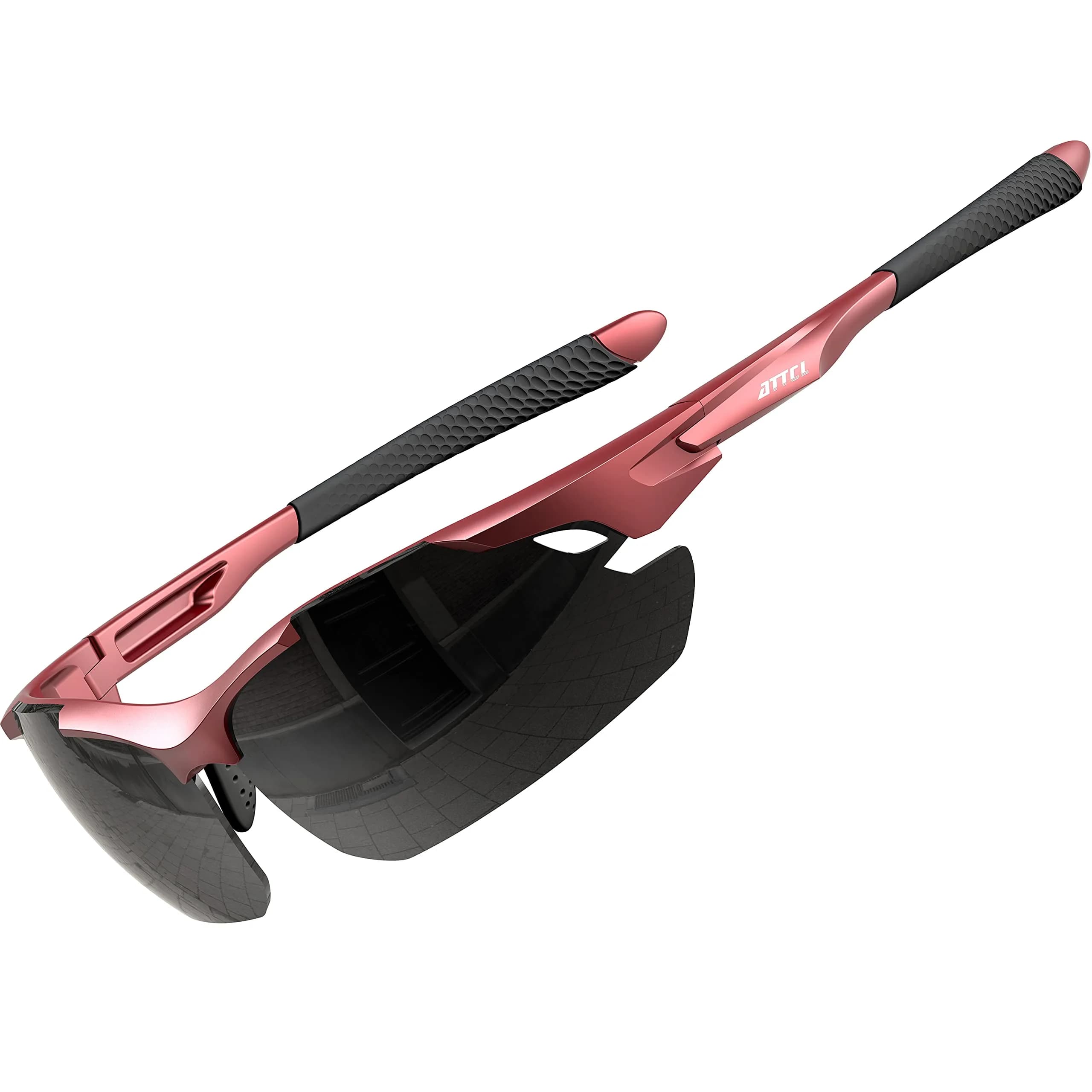 ATTCL Polarized Wrap Around Sunglasses for Men | UV400 Protection, TR90 Frame, 77mm Lens Width — 2026-red-grey /Not Mirrored