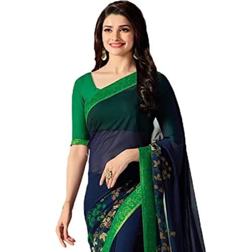 RAJESHWAR FASHION WITH RF Women's Pure Georgette Saree With Blouse Piece, Blue Green, One size thumbnail 2