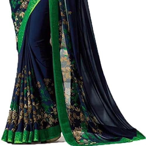 RAJESHWAR FASHION WITH RF Women's Pure Georgette Saree With Blouse Piece, Blue Green, One size thumbnail 3