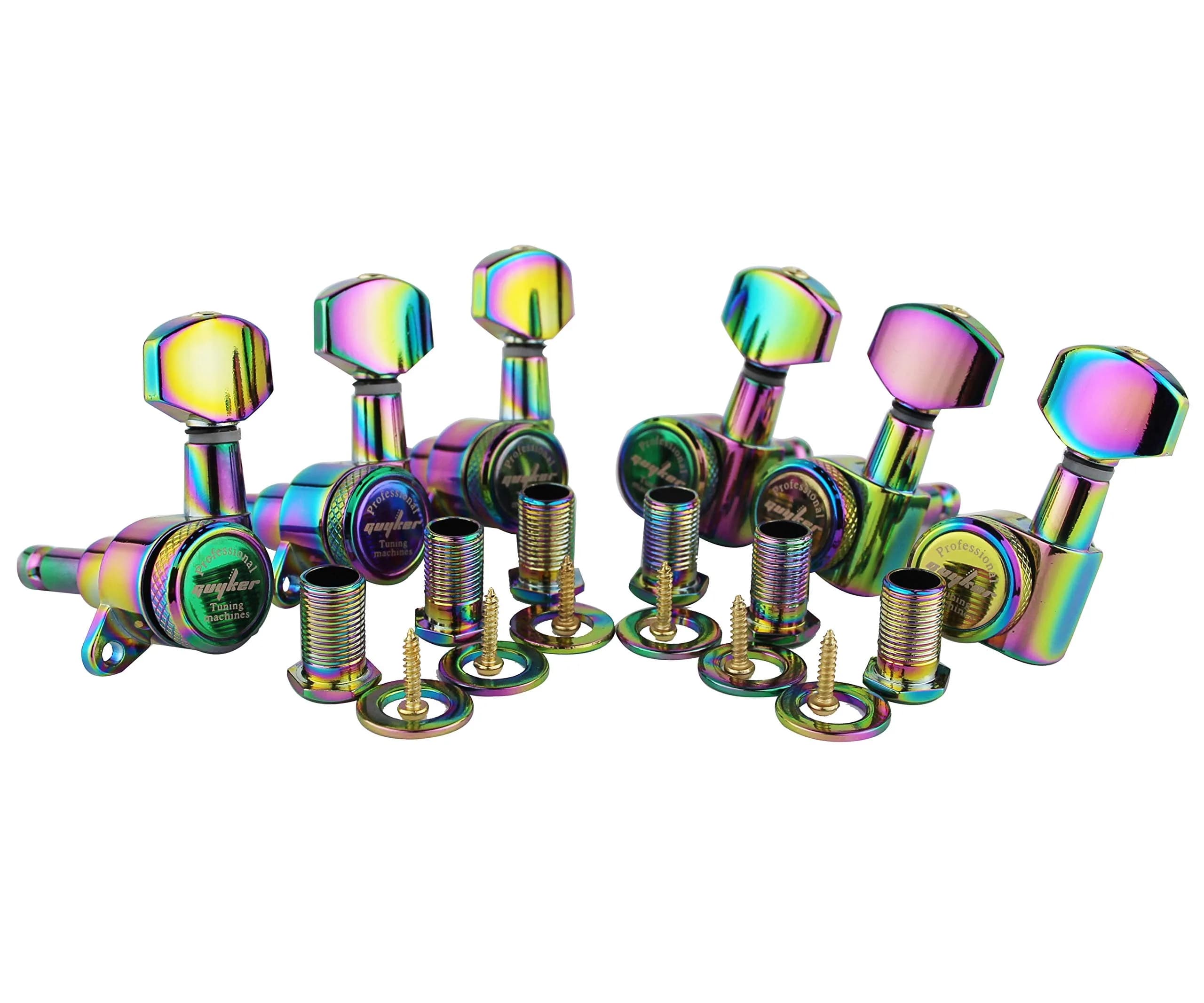 Guyker Guitar Locking Tuners (6-Pack, Left) - 1:18 Ratio Machine Heads | Chameleon Rainbow Finish - main product image