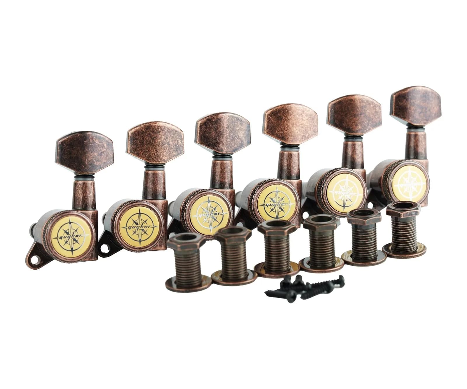 Guyker Guitar Locking Tuners (6 Left) - 1:18 Ratio Machine Heads for Electric/Acoustic Guitars | Antique Bronze - view 2