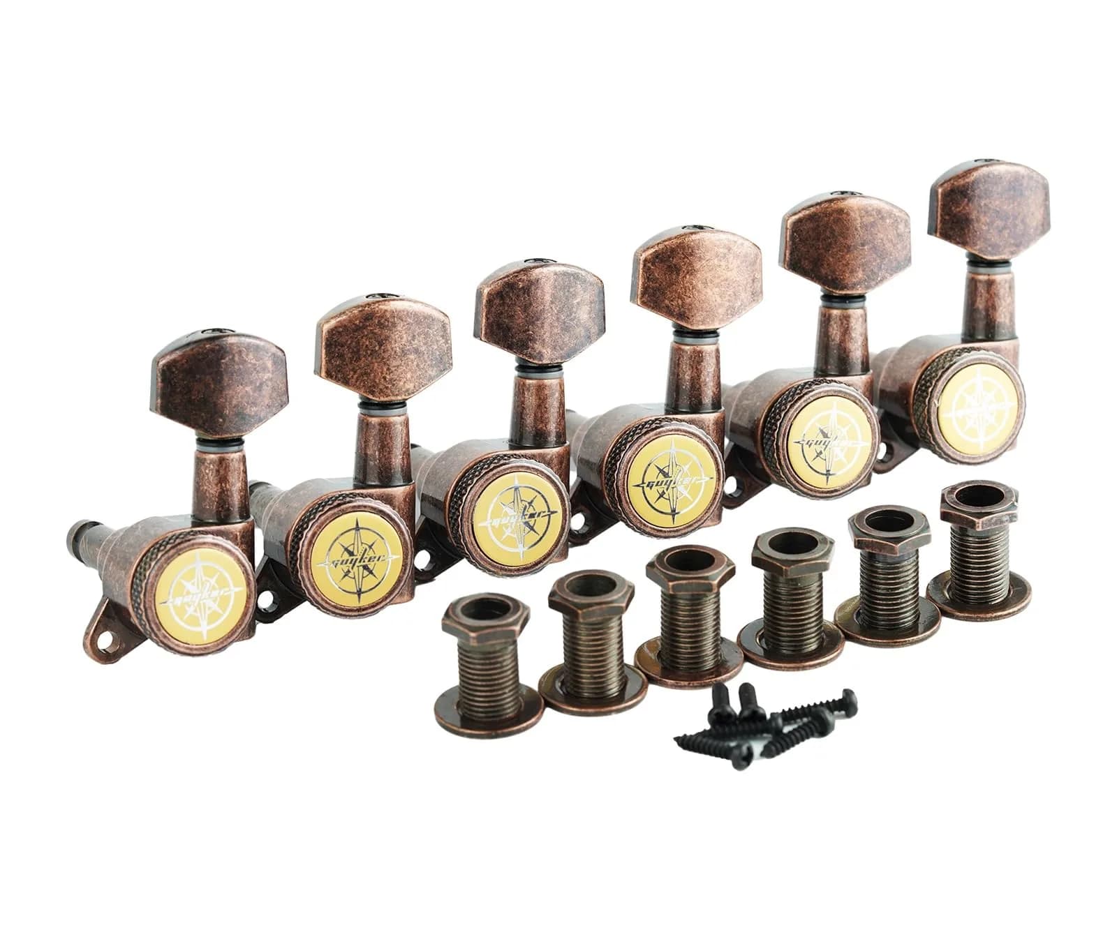 Guyker Guitar Locking Tuners (6 Left) - 1:18 Ratio Machine Heads for Electric/Acoustic Guitars | Antique Bronze - view 4