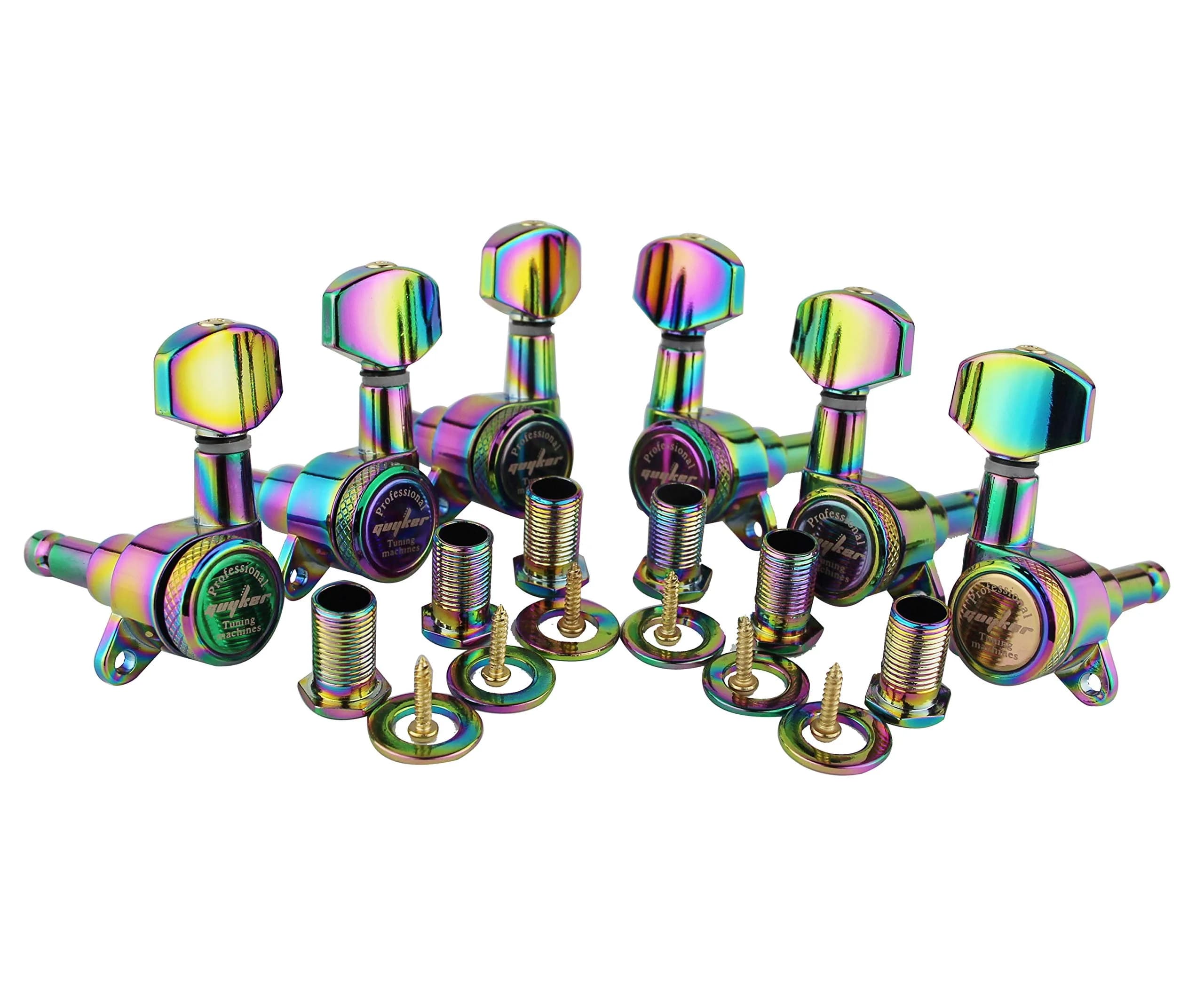 Guyker Chameleon Rainbow 3L + 3R Guitar Locking Tuners - 1:18 Ratio Machine Heads - main product image