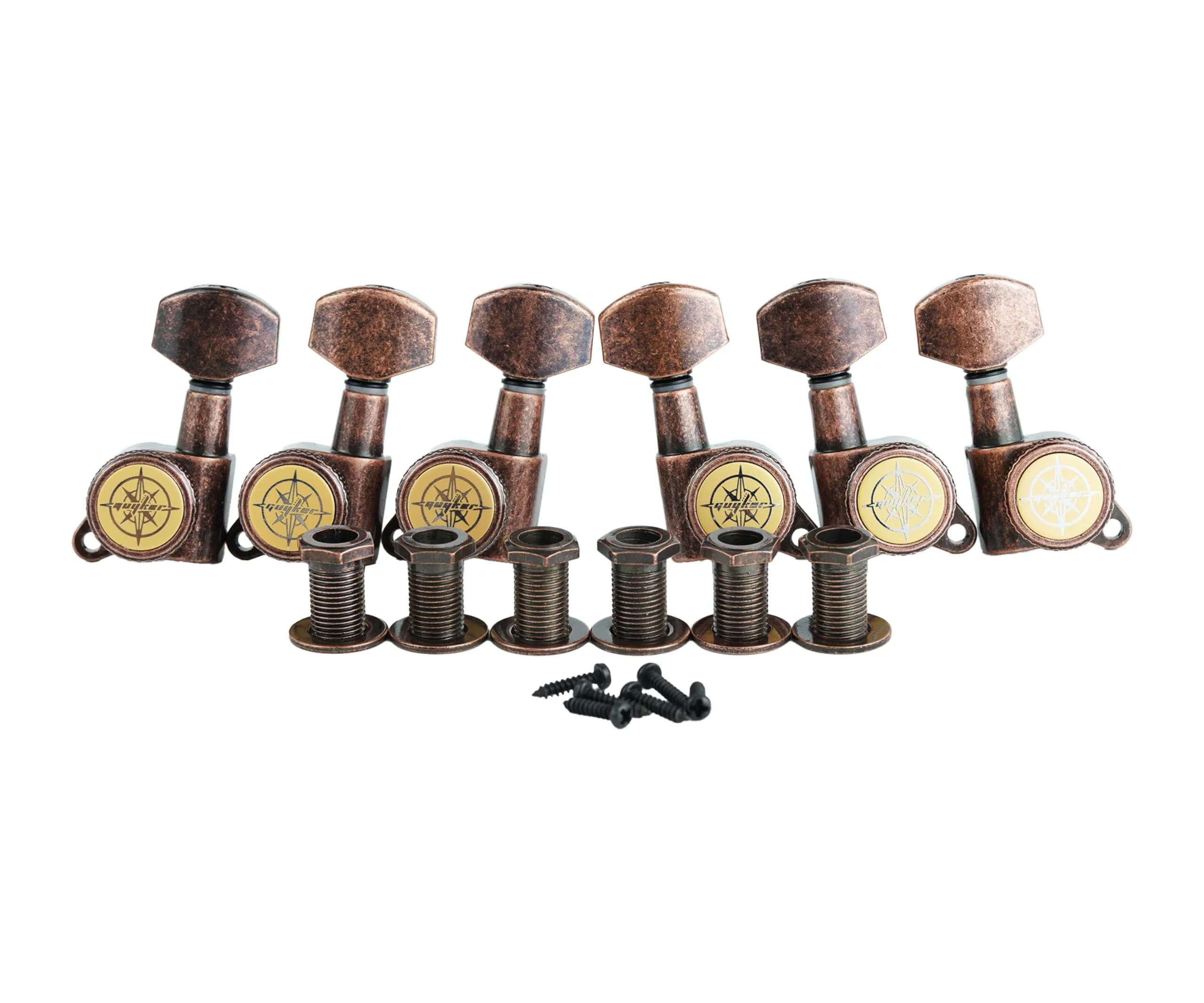 Guyker Guitar Locking Tuners (3L+3R) - 1:18 Ratio Machine Heads | Antique Bronze Finish - main product image