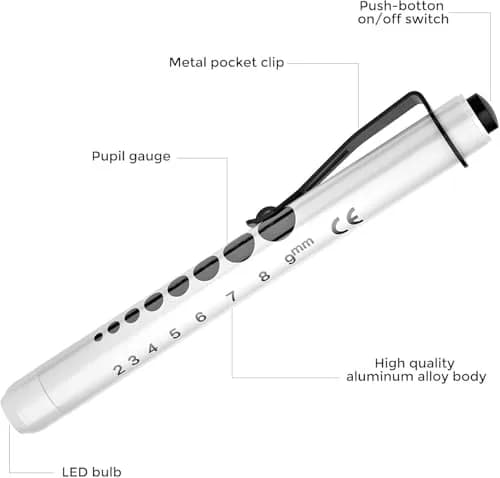 RISEMART Pen Lights for Nurses 2 Pack (Black/White) | White Light LED Medical Penlight with Pupil Gauge & Ruler thumbnail 5