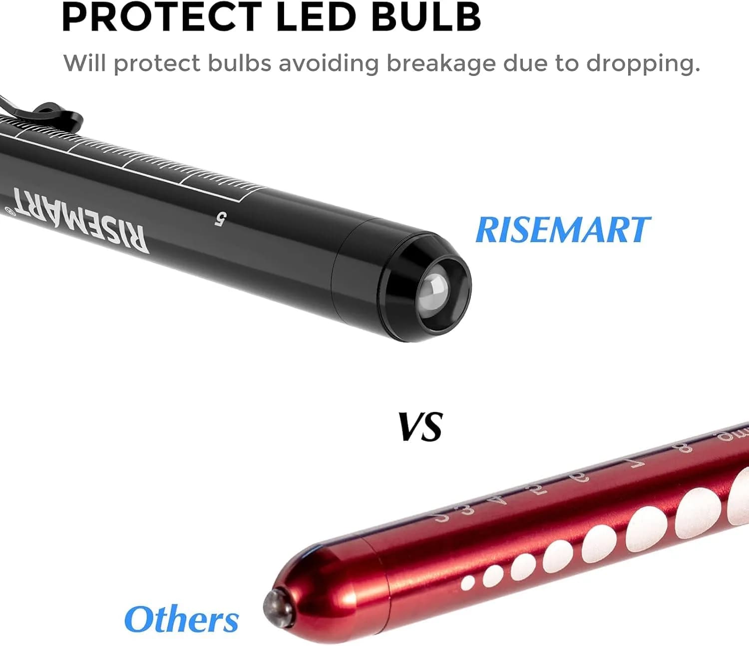 RISEMART Pen Lights for Nurses 2 Pack (Black/White) | White Light LED Medical Penlight with Pupil Gauge & Ruler - view 6