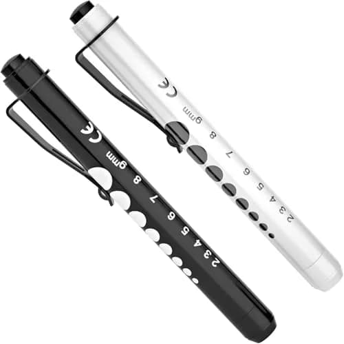 RISEMART Pen Lights for Nurses 2 Pack (Black/White) | White Light LED Medical Penlight with Pupil Gauge & Ruler thumbnail 1