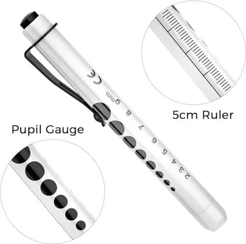 RISEMART Pen Lights for Nurses 2 Pack (Black/White) | White Light LED Medical Penlight with Pupil Gauge & Ruler thumbnail 2