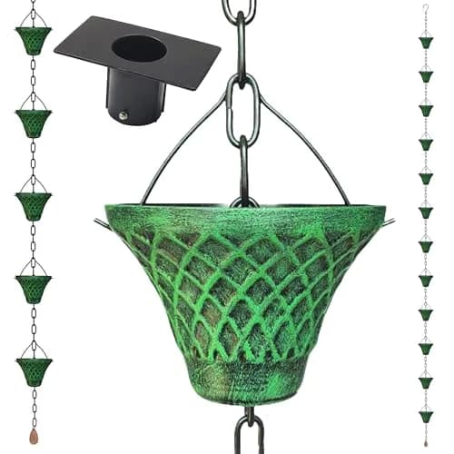 LEPTALINA Bell Rain Chain 2.59m (8.5ft) | Antique Green Iron Garden Decor thumbnail 1