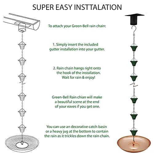 LEPTALINA Bell Rain Chain 2.59m (8.5ft) | Antique Green Iron Garden Decor thumbnail 4