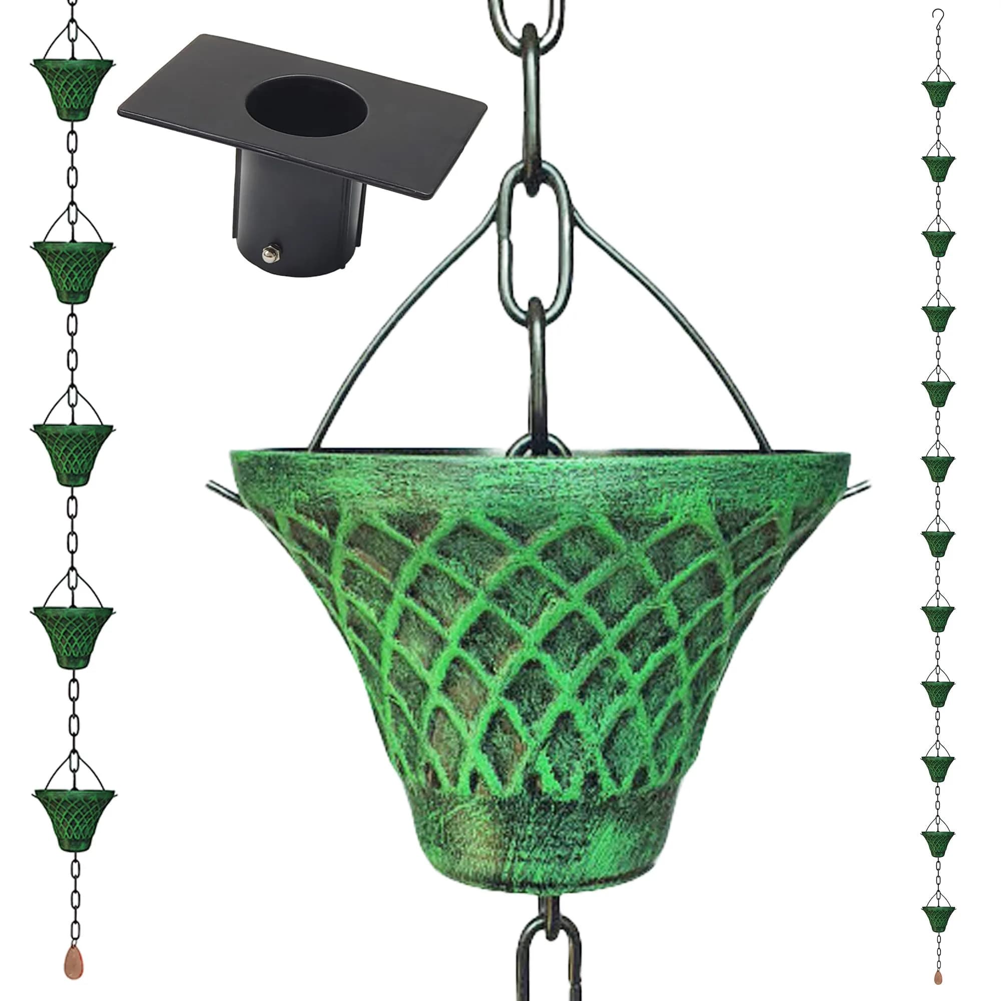 LEPTALINA Bell Rain Chain 2.59m (8.5ft) | Antique Green Iron Garden Decor — Antique-green