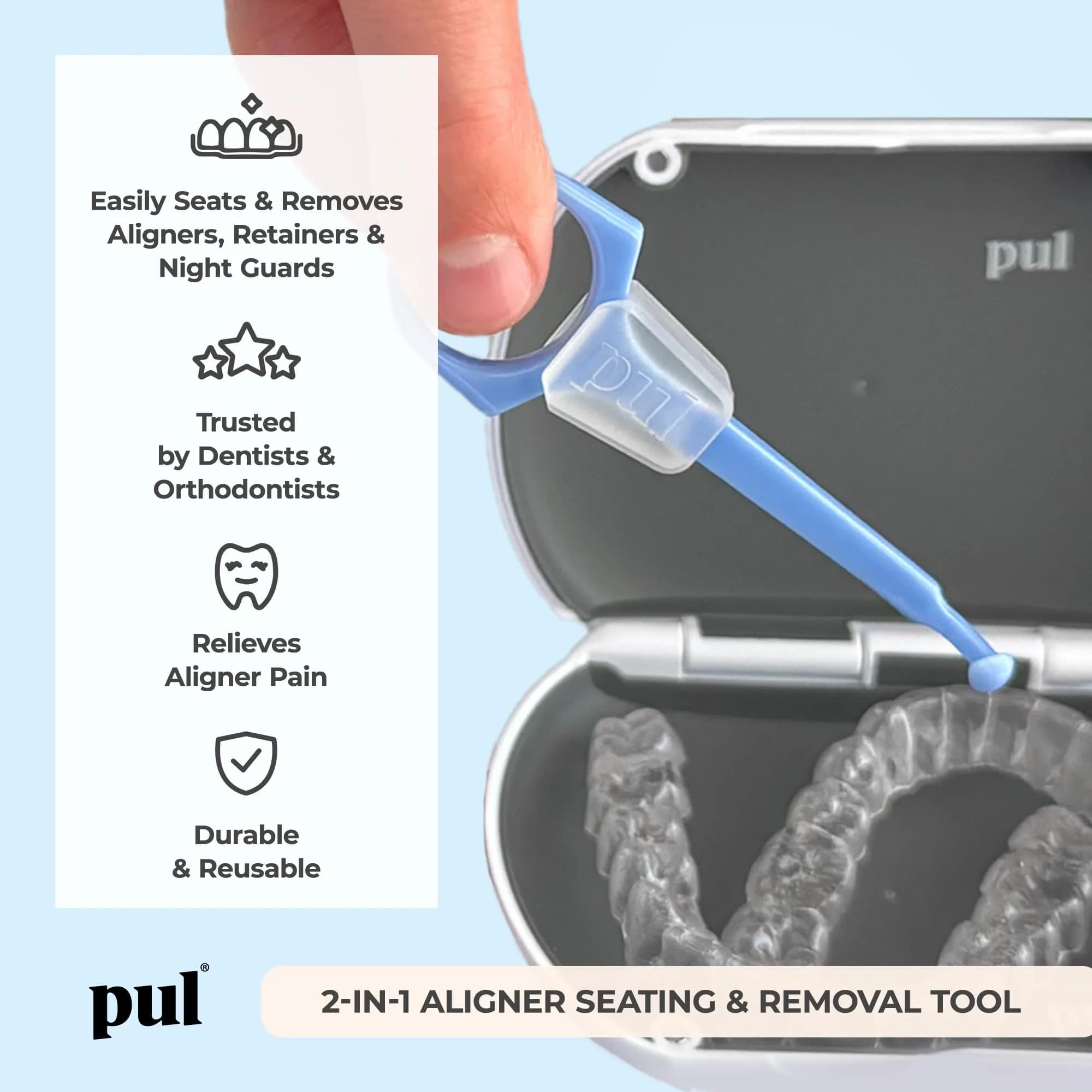PUL 2-in-1 Aligner Removal Tool and Chewies for Invisalign, Retainers & Trays - Blue | Patented Hygienic Orthodontic Accessory - view 2