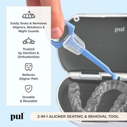 PUL 2-in-1 Aligner Removal Tool and Chewies for Invisalign, Retainers & Trays - Blue | Patented Hygienic Orthodontic Accessory thumbnail 2