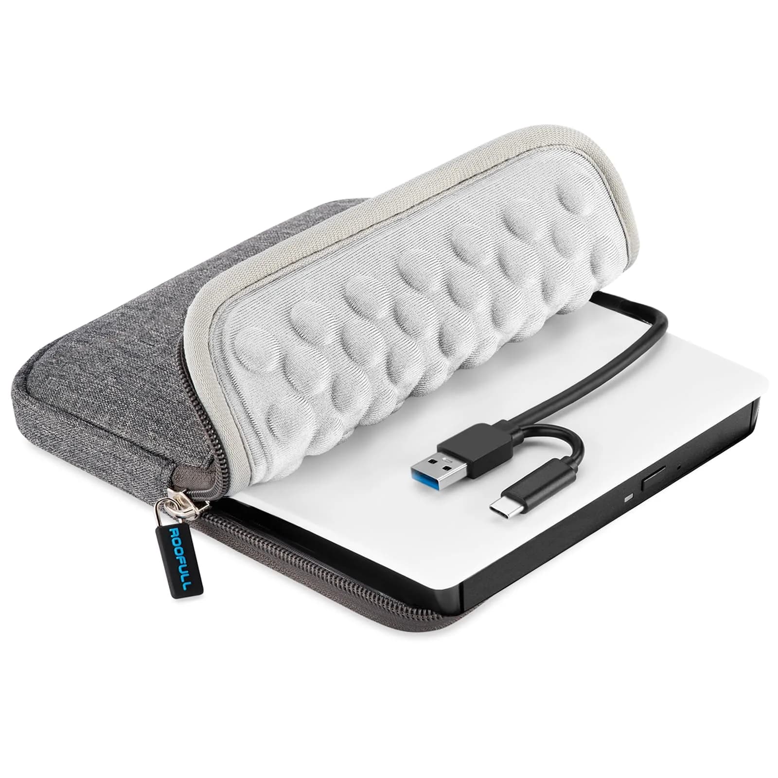 ROOFULL External CD DVD Drive with Carrying Case, USB 3.0/Type-C, 15.7cm x 15.2cm x 1.6cm | Reads & Writes CDs/DVDs