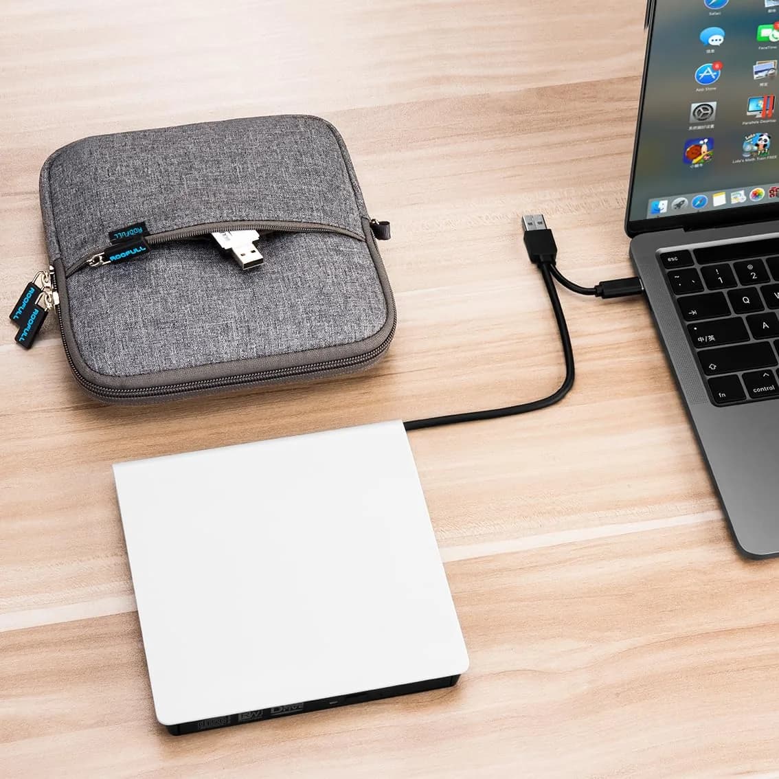 ROOFULL External CD DVD Drive with Carrying Case, USB 3.0/Type-C, 15.7cm x 15.2cm x 1.6cm | Reads & Writes CDs/DVDs - view 6