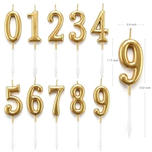 PHD CAKE Champagne Gold Number Birthday Candles 0-9 | 10 Pieces, 4.33 inches Tall thumbnail 6