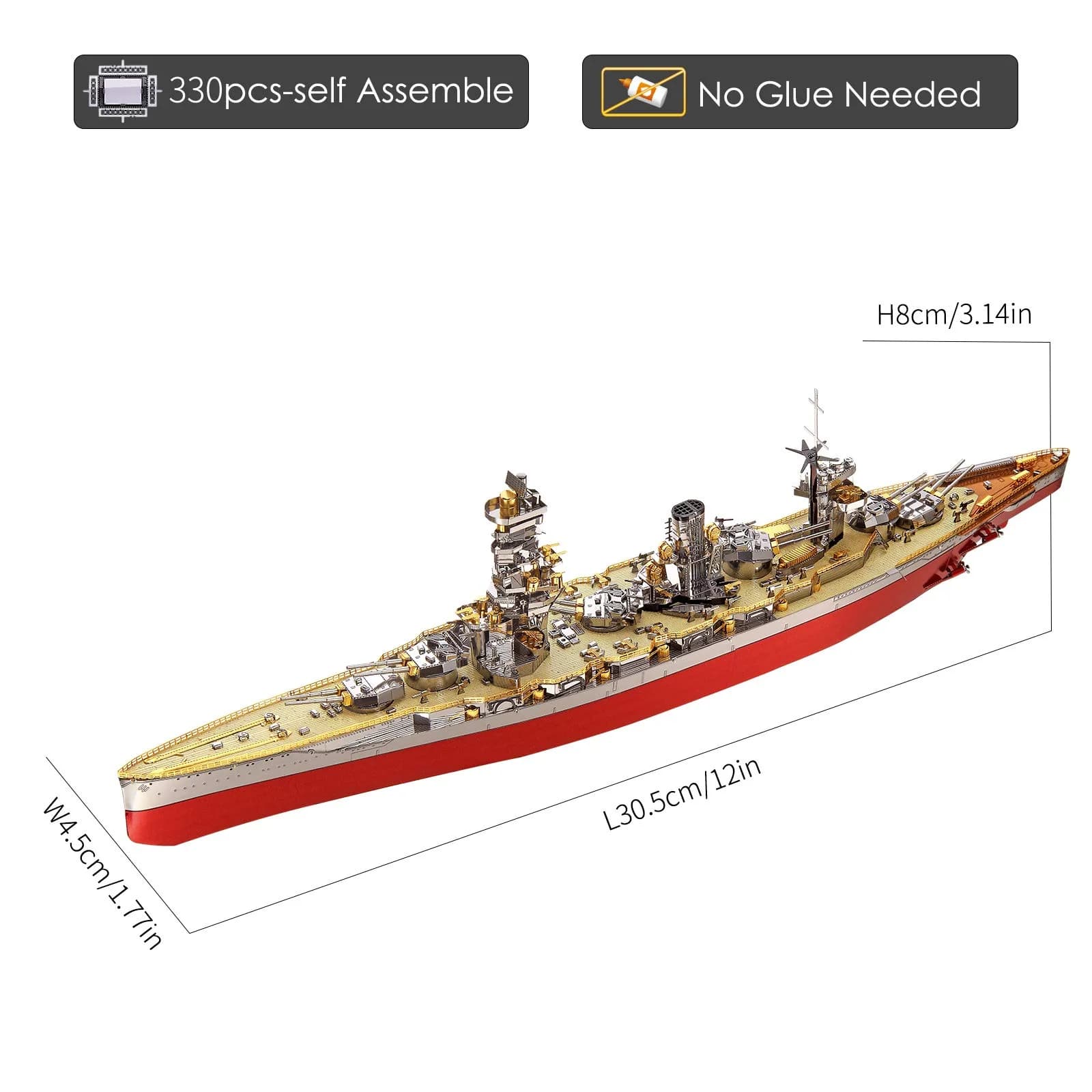 Piececool Fuso Battleship 3D Metal Puzzle Model Kit 330 Pcs | Challenging DIY Craft for Adults & Teens - view 3