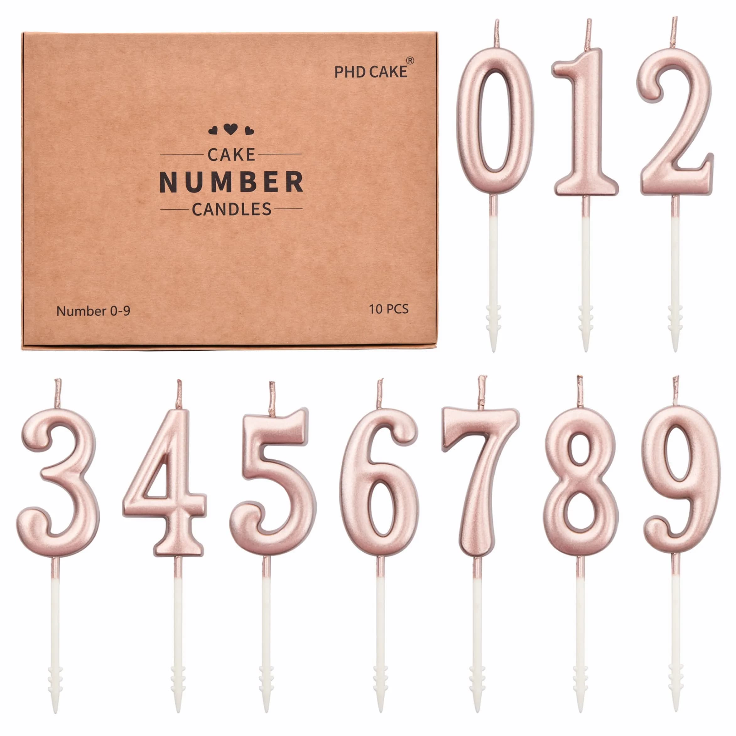 PHD CAKE Rose Gold Numeral Birthday Candles 0-9 (10 Pieces, 10.99 cm / 4.33 inches) | Glitter Cake Topper for Celebrations thumbnail 1