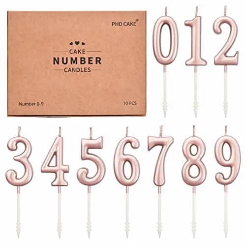 PHD CAKE Rose Gold Numeral Birthday Candles 0-9 (10 Pieces, 10.99 cm / 4.33 inches) | Glitter Cake Topper for Celebrations thumbnail 1