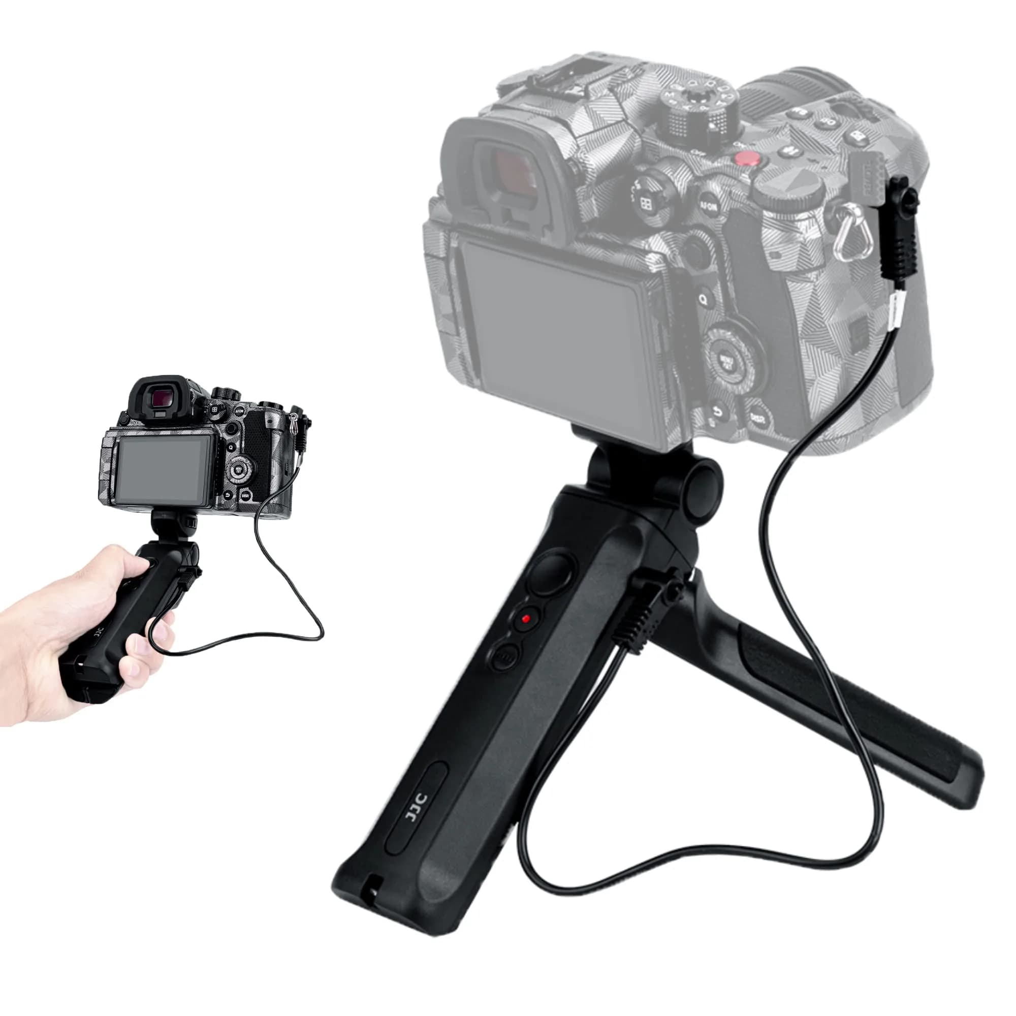 JJC Wired Shooting Grip Tripod for Panasonic Lumix DC-ZS99 G100D S9 Camera | Vlog & Selfie Support with Table-Top Mode — for Panasonic