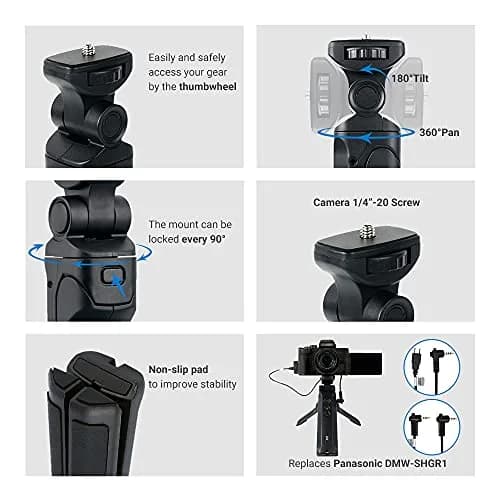 JJC Wired Shooting Grip Tripod for Panasonic Lumix DC-ZS99 G100D S9 Camera | Vlog & Selfie Support with Table-Top Mode thumbnail 2