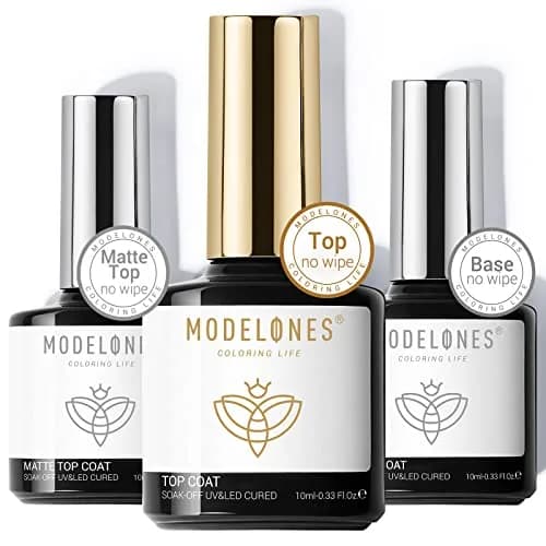 modelones Gel Top Base Coat Set No Wipe Clear Gel Polish Glossy Matte | Long Lasting & Versatile (70-120 chars) thumbnail 1