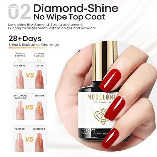 modelones Gel Top Base Coat Set No Wipe Clear Gel Polish Glossy Matte | Long Lasting & Versatile (70-120 chars) thumbnail 4
