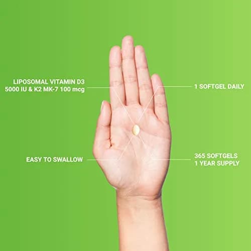 UpNourish Liposomal D3 K2 MK-7 365 Softgels | Organic Coconut Oil for Bone & Immunity thumbnail 4