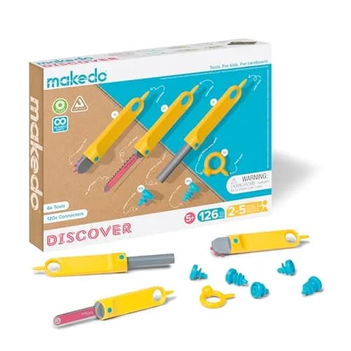 Makedo Discover | Safe Cardboard Construction Toy Kit for Kids, 126 Pieces | STEM & STEAM Educational Play, Age 5+ thumbnail 1