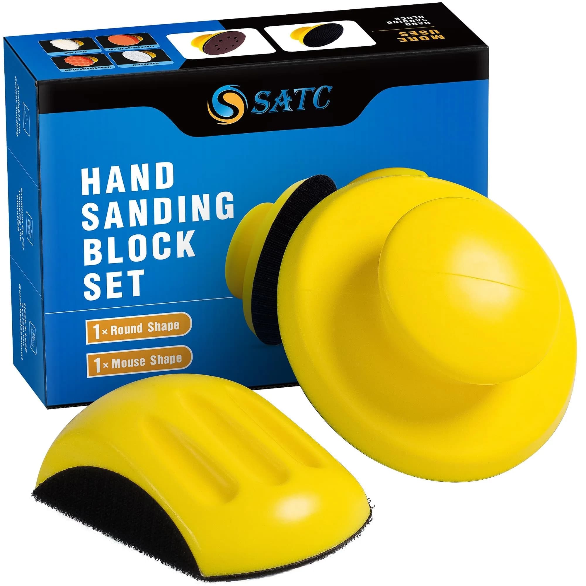 S SATC 5 Inch Sanding Blocks (2-Pack) | Hook and Loop Hand Sanding for Woodworking & Crafts