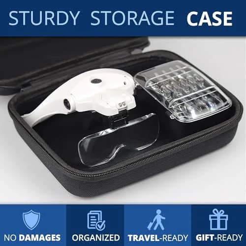 Vision Aid Headband Magnifier with LED Light, 5 Lenses & Case | Hands-Free Magnifying Glass for Crafts & Close Work thumbnail 5