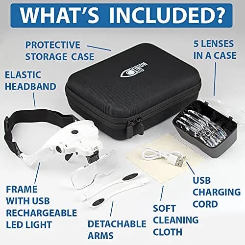 Vision Aid Headband Magnifier with LED Light, 5 Lenses & Case | Hands-Free Magnifying Glass for Crafts & Close Work thumbnail 6