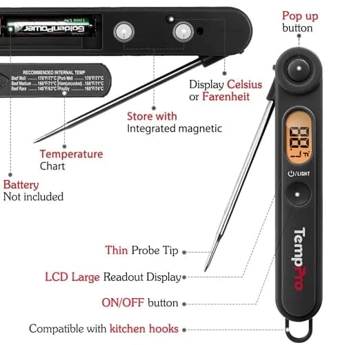 TempPro Instant Read Digital Meat Thermometer with Backlight & Foldable Probe | 300°C (572°F) thumbnail 4