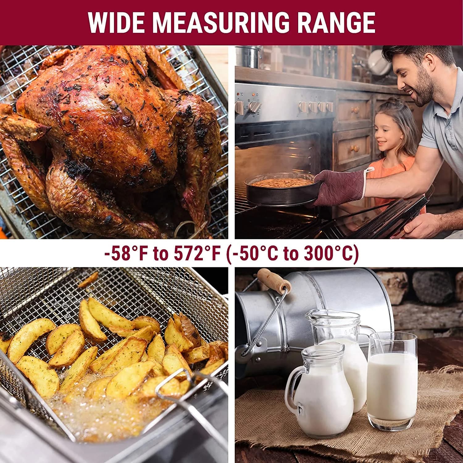 TempPro Instant Read Digital Meat Thermometer with Backlight & Foldable Probe | 300°C (572°F) - view 5