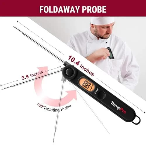 TempPro Instant Read Digital Meat Thermometer with Backlight & Foldable Probe | 300°C (572°F) thumbnail 3