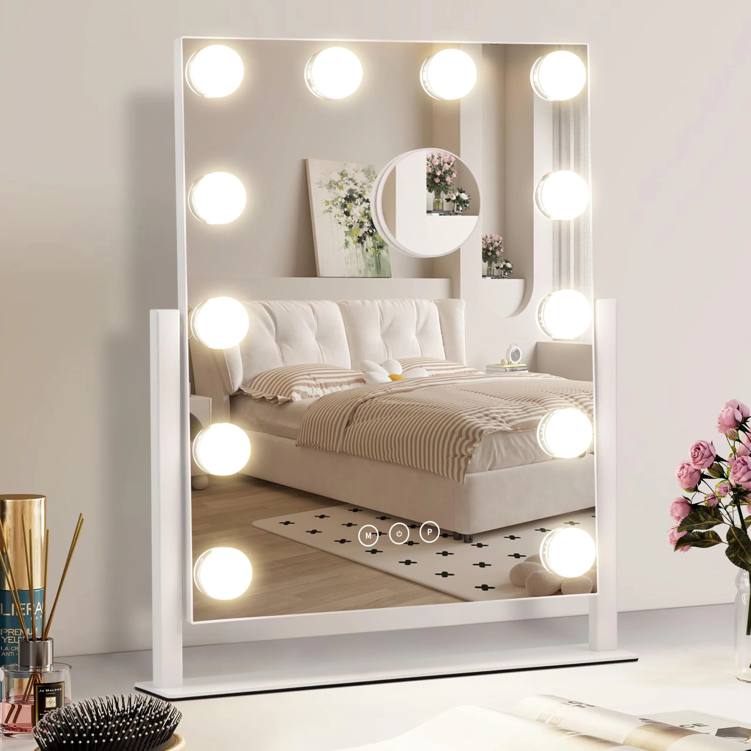 NUSVAN Vanity Makeup Mirror with Lights, 3 Color Modes, 10X Magnification, 360° Rotation, White (14.6Inch) | Adjustable Brightness & Detachable Mirror thumbnail 1