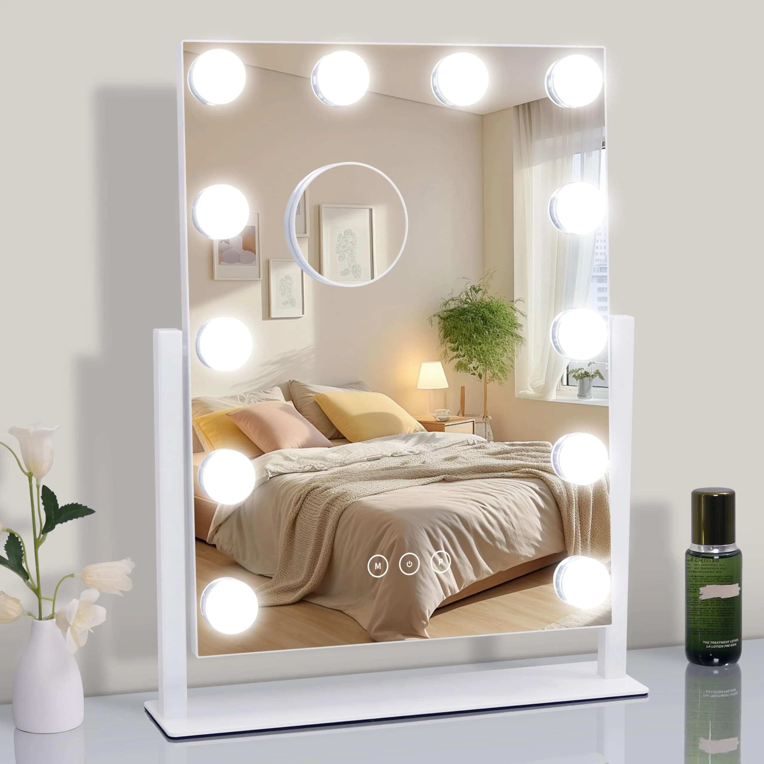NUSVAN Vanity Makeup Mirror with Lights, 3 Color Modes, 10X Magnification, 360° Rotation, White (14.6Inch) | Adjustable Brightness & Detachable Mirror thumbnail 7