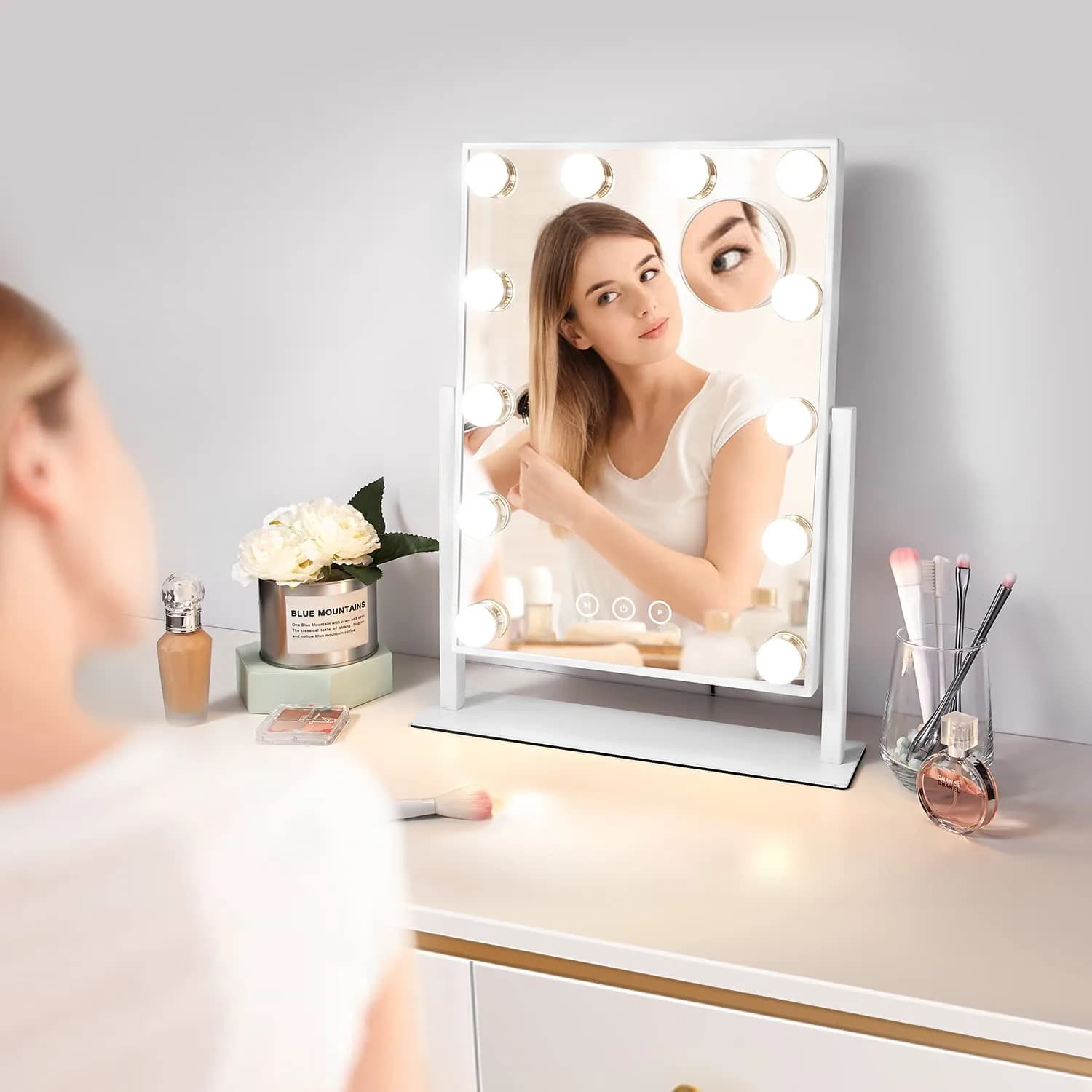 NUSVAN Vanity Makeup Mirror with Lights, 3 Color Modes, 10X Magnification, 360° Rotation, White (14.6Inch) | Adjustable Brightness & Detachable Mirror thumbnail 8