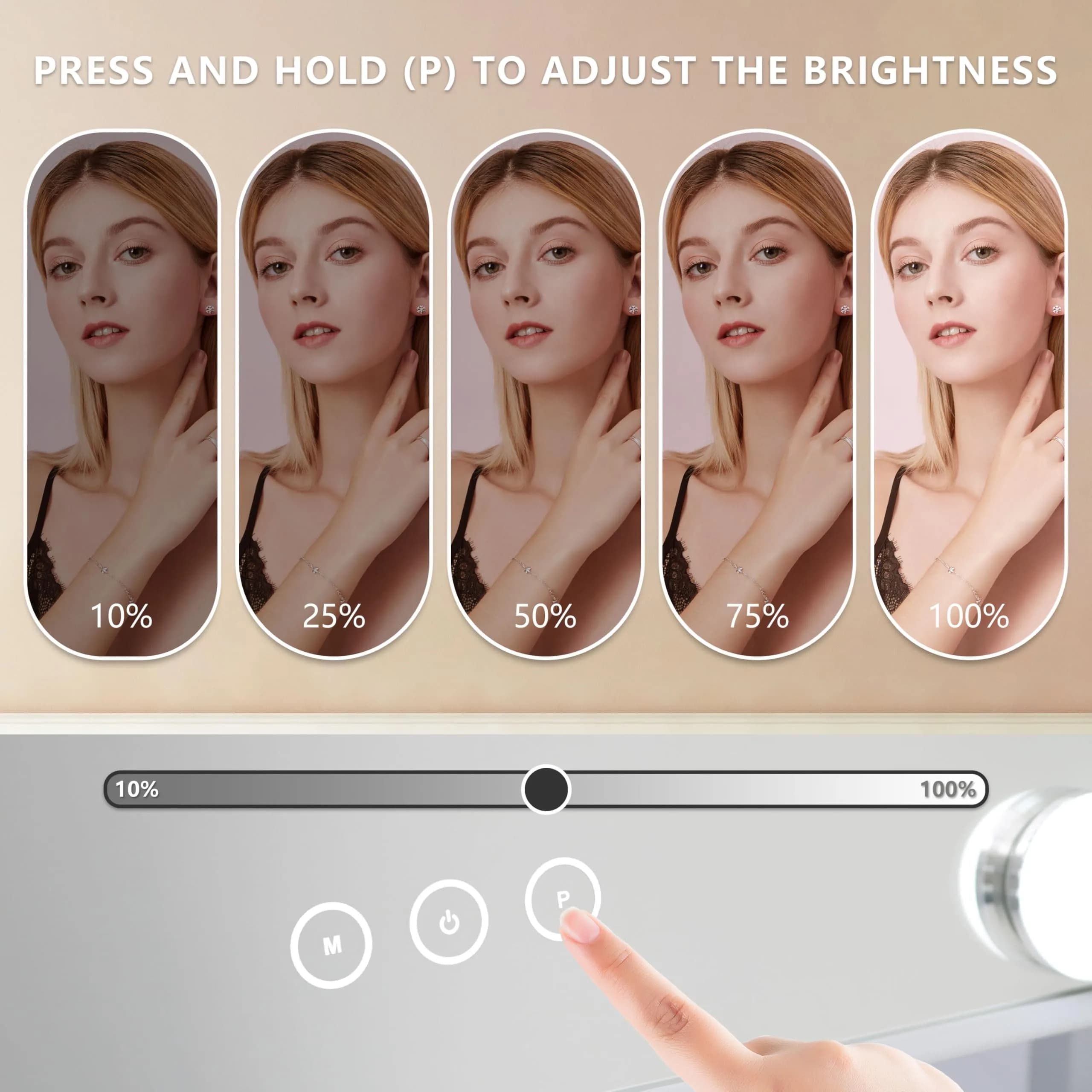 NUSVAN Vanity Makeup Mirror with Lights, 3 Color Modes, 10X Magnification, 360° Rotation, White (14.6Inch) | Adjustable Brightness & Detachable Mirror thumbnail 3