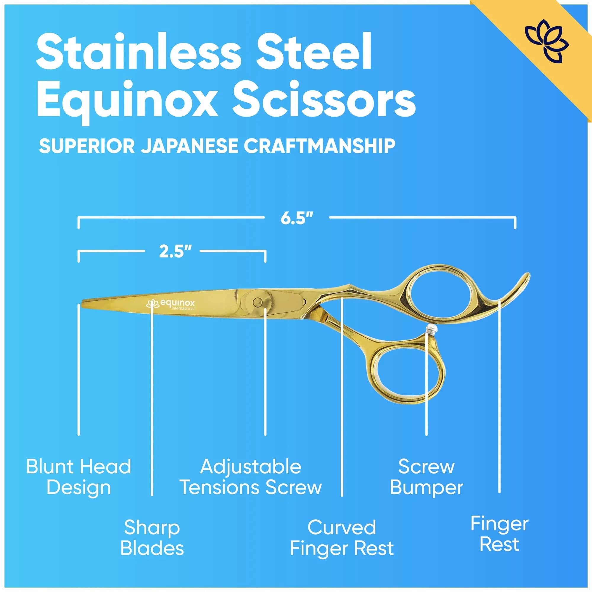 Equinox International Gold 6.5 Inch Barber Hair Cutting Shears | Japanese Stainless Steel, Ergonomic Grip - view 2