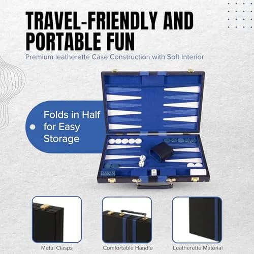 Crazy Games Premium Backgammon 11" Small Blue - Travel Board Game for Adults & Kids thumbnail 7