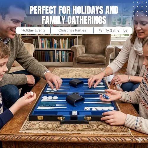 Crazy Games Premium Backgammon 11" Small Blue - Travel Board Game for Adults & Kids thumbnail 8