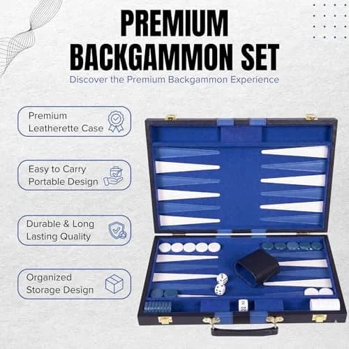 Crazy Games Premium Backgammon 11" Small Blue - Travel Board Game for Adults & Kids thumbnail 3