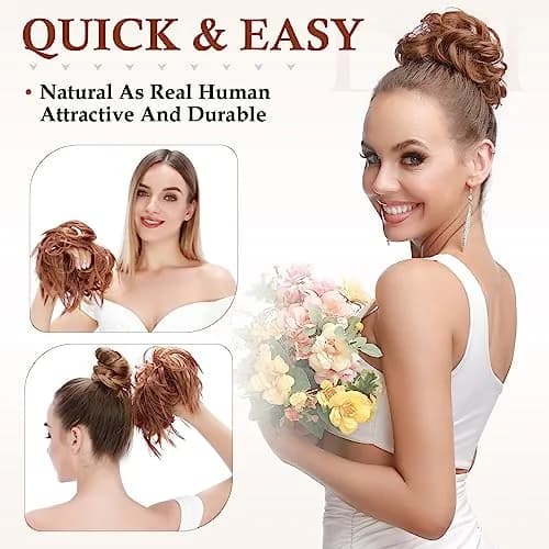 Benehair Messy Bun Hair Piece Scrunchy Updo Hair for Women 50g | Fluffy Wavy Synthetic Hair Bun thumbnail 4